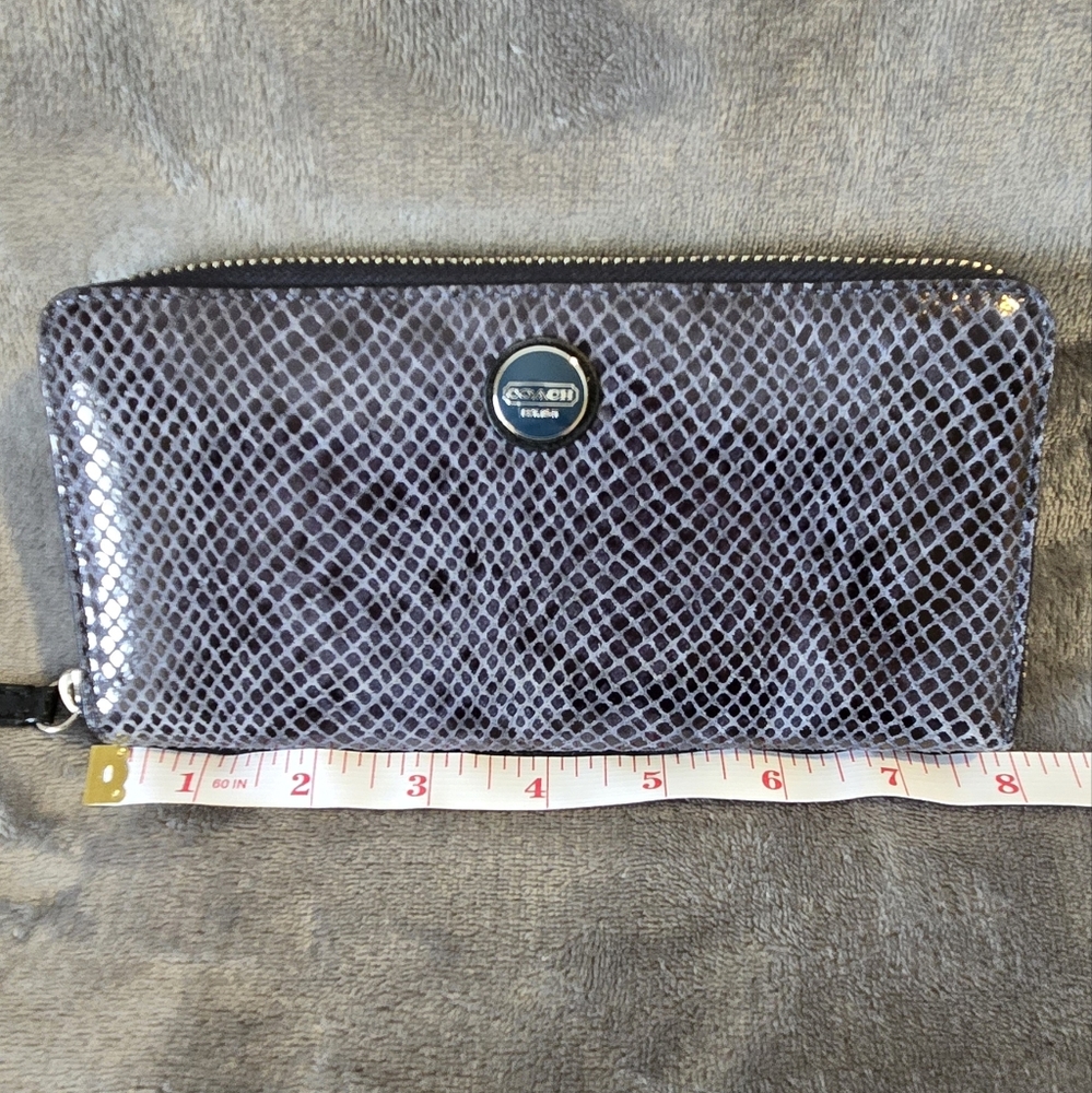 Coach Navy Blue Snakeskin Zip Wallet